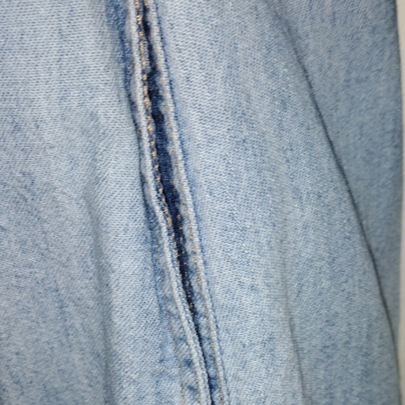 CALVIN KLEIN Distressed DENIM SHIRT DRESS; Pockets & Rainbow patch! Super cute! - Picture 13 of 15